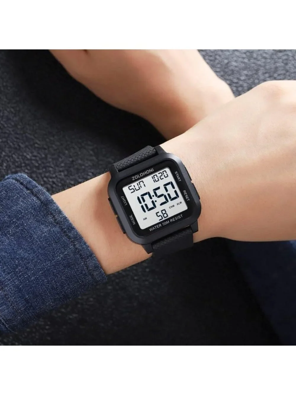 Men's Black White Analog Quartz Stainless Steel Waterproof Square Digital Watch